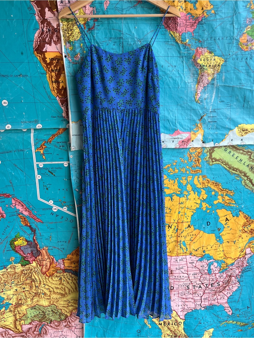 Whistles Blue Floral Pleated Midi Dress